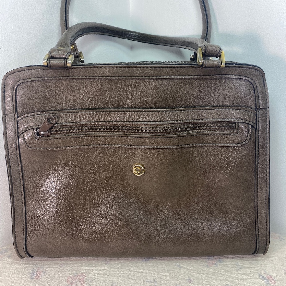 Vintage Cornell brown Faux Leather Handbag Shoulder Purse Structured